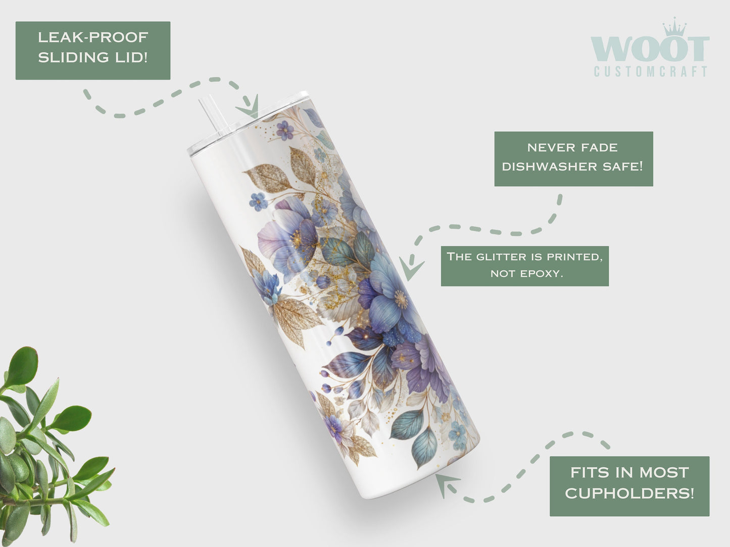 Personalized Purple Floral Glitter Tumbler - Fall Gift for Her or Purple Lovers