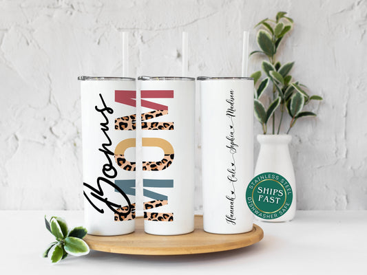 Personalized Bonus Mom Tumbler - Custom Gift with Kids' Names