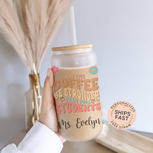 Personalized Frosted Glass Teacher Tumbler - Custom Iced Coffee Cup for Educators