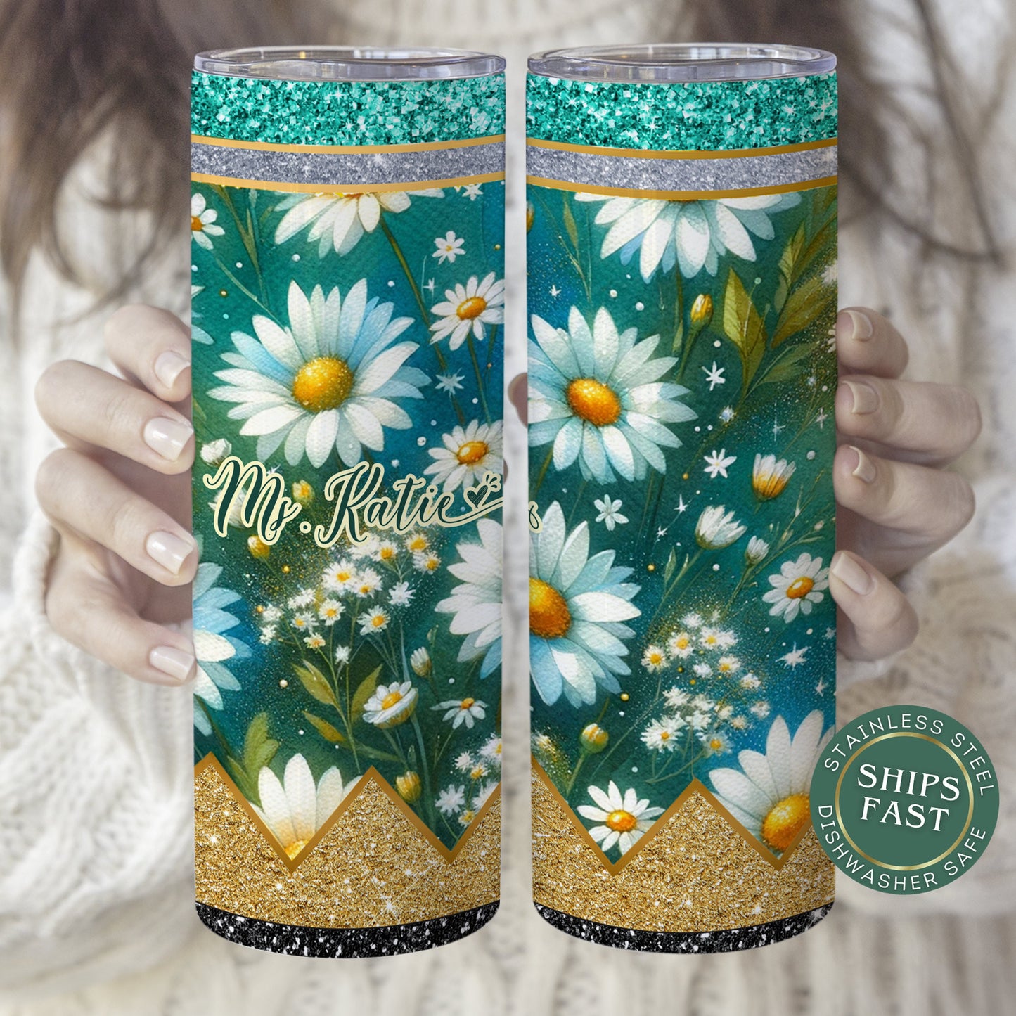 Personalized Teacher Tumbler - Daisy Design for Back to School Appreciation Gift