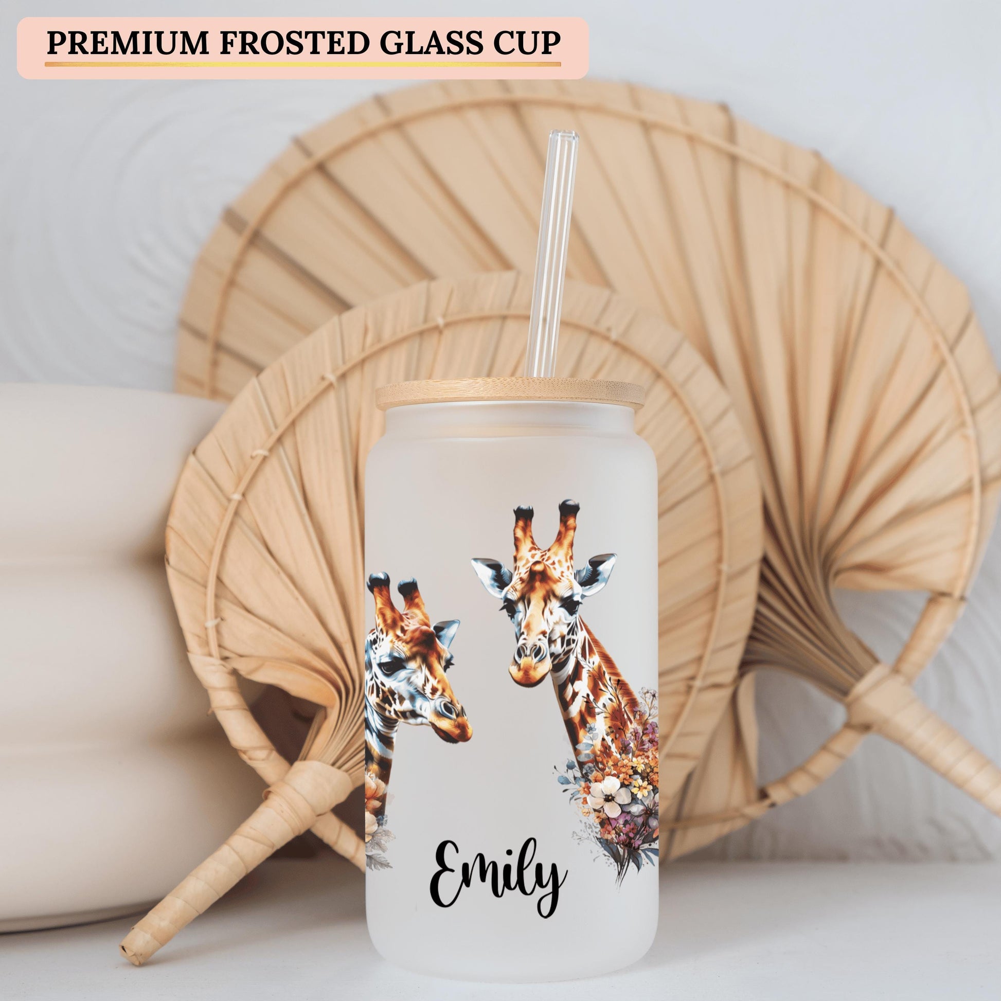 Frosted glass giraffe tumbler with a humorous design perfect as a unique personalized gift for giraffe enthusiasts