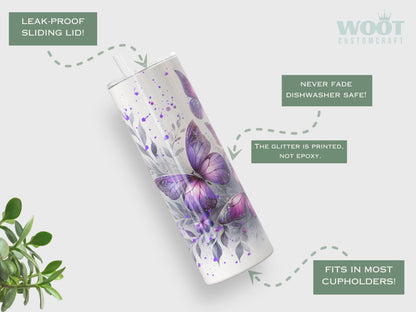 Personalized Purple Butterfly Tumbler - Glitter Gift for Butterfly Lovers