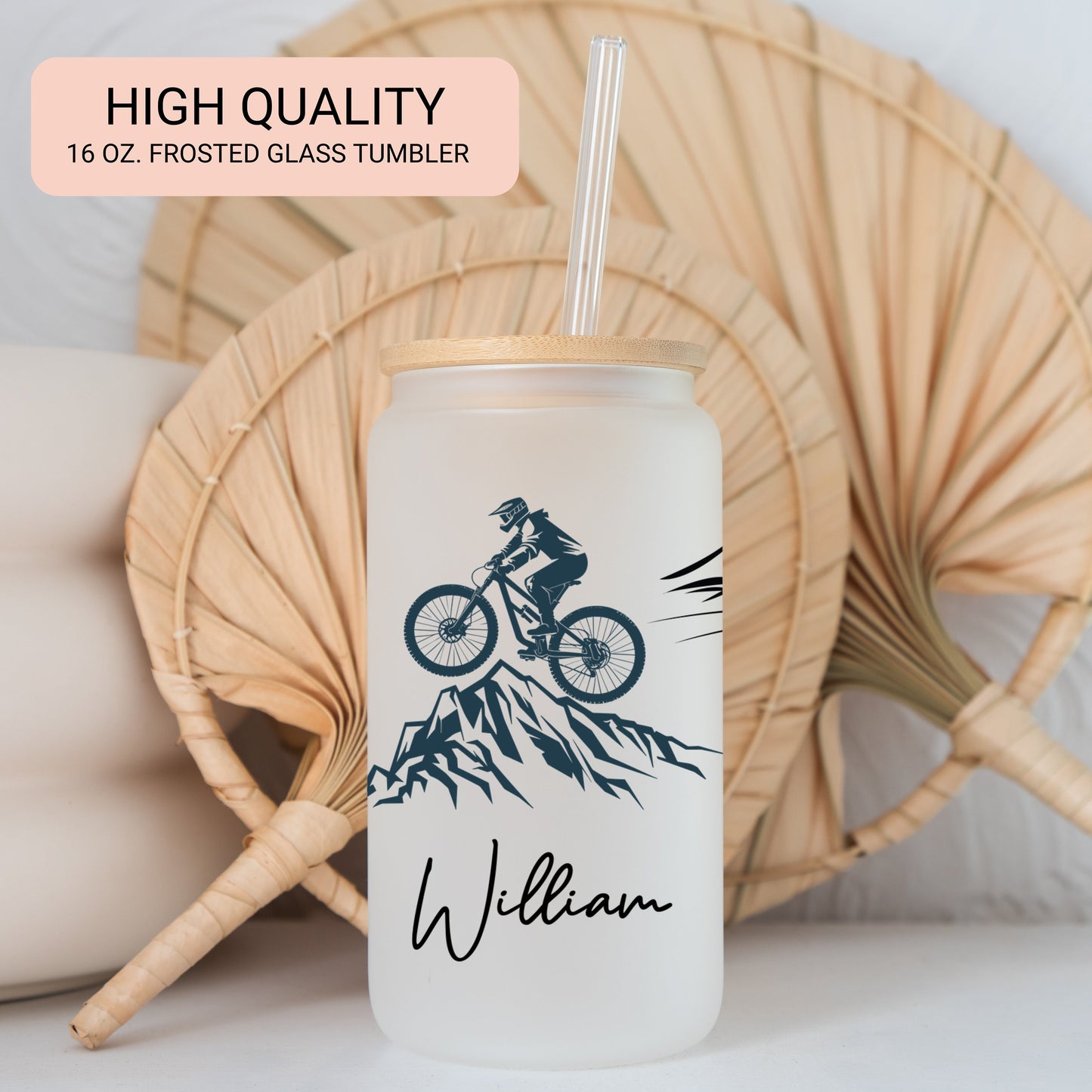 Personalized Mountain Bike Frosted Glass Cup - Custom Gift for Cycling Lovers & Enthusiasts