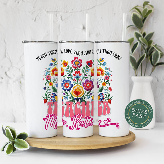 Personalized Wildflower Teacher Tumbler - Custom Floral Appreciation Gift