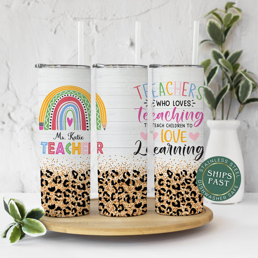 Custom Rainbow Teacher Tumbler - Personalized Travel Cup for Appreciation Gifts