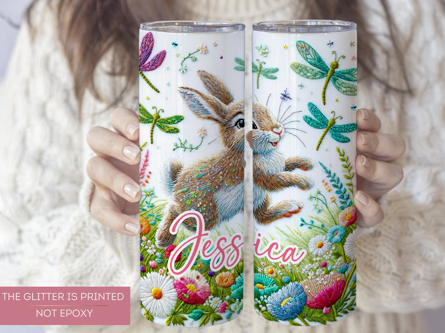 Personalized Rabbit Tumbler - Floral Easter Gift for Rabbit Lovers
