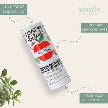 Custom Teacher Name Tumbler, Teacher Name Tumbler Personalized, Appreciation Teacher Gift With Teacher Name, Custom Teacher Cup With Name