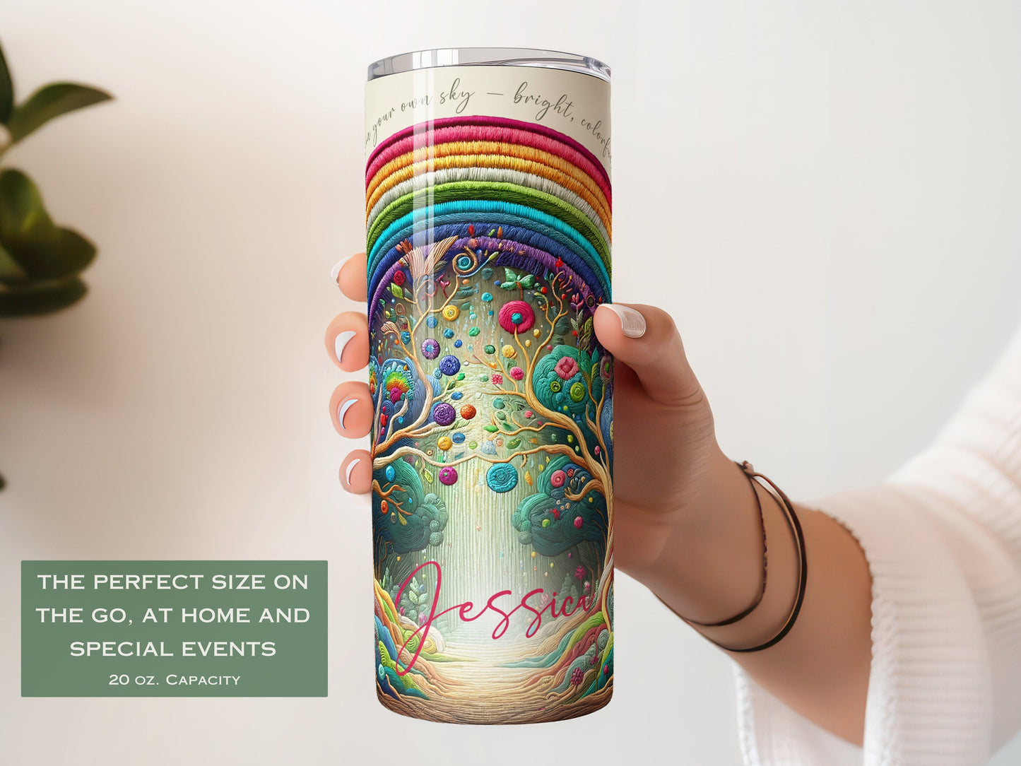 Personalized Rainbow Embroidered Tumbler - Unique Gift for Her