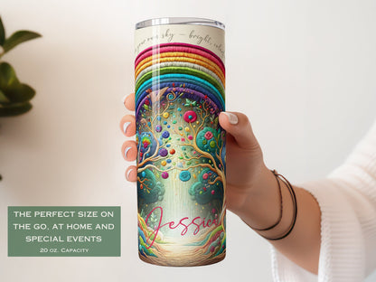 Personalized Rainbow Embroidered Tumbler - Unique Gift for Her
