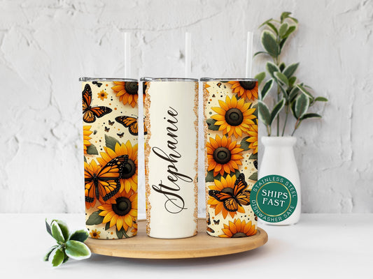 Personalized Sunflower Tumbler - Custom Floral Gift for Sunflower Lovers