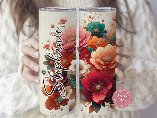 Personalized Dahlia Floral Tumbler - Custom Spring Drinkware for Moms