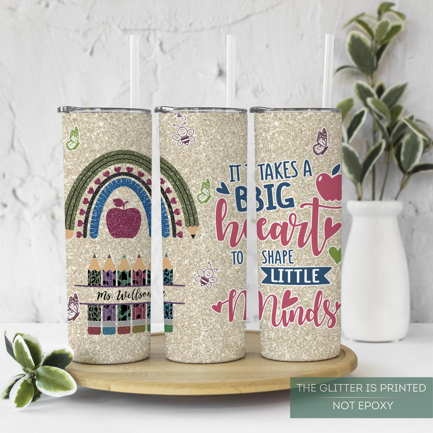 Personalized Teacher Tumbler - It Takes a Big Heart to Shape Little Minds Appreciation Gift