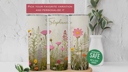 Floral Tumbler Personalized, Floral Tumbler Gift For Her, Floral Name Tumbler, Wildflower Tumbler Gift For Women, Custom Name Floral Tumbler