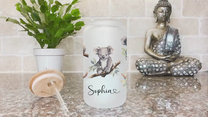 Personalized Koala Frosted Glass Cup - Custom Koala Tumbler for Iced Coffee Perfect Koala Gift