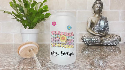 Personalized Retro Teacher Frosted Tumbler - Custom Iced Coffee Cup