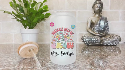 Personalized Teacher Frosted Glass Tumbler - Custom Iced Coffee Cup Gift