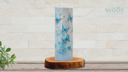 Personalized Glitter Blue Butterfly Tumbler - Gift for Butterfly Lovers and Women