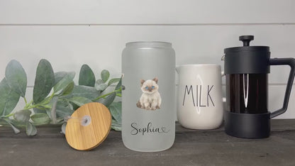 Personalized Cat Frosted Glass Cup - Custom Iced Coffee Tumbler for Cat Lovers