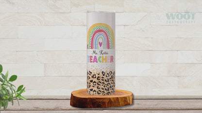 Custom Rainbow Teacher Tumbler - Personalized Travel Cup for Appreciation Gifts