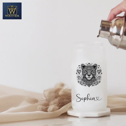 Personalized Jaguar Frosted Glass Cup - Custom Iced Coffee Tumbler for Jaguar Lovers