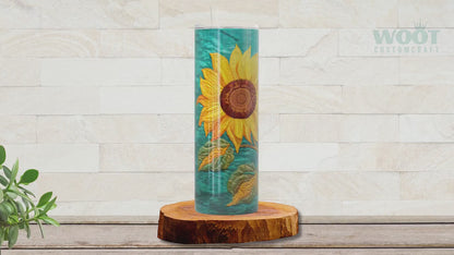 Personalized Sunflower Tumbler - Custom Teal Travel Mug for Sunflower Lovers