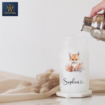 Personalized Fox Frosted Glass Cup - Custom Iced Coffee Tumbler for Fox Lovers