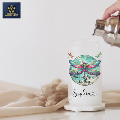 Personalized Dragonfly Glass Cup - Custom Frosted Tumbler for Coffee Lovers