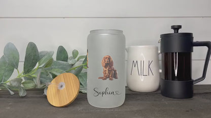 Personalized Dog Frosted Glass Tumbler - Custom Iced Coffee Cup for Dog Lovers