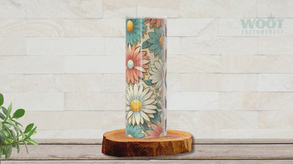 Personalized Retro Flower Tumbler - Custom Mom Gift with Kids' Names